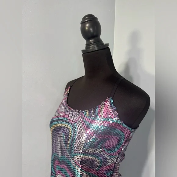 FREE PEOPLE Intimately Psychedelic Sequin Slip Dress Women’s‎ Size Medium - Picture 2 of 8